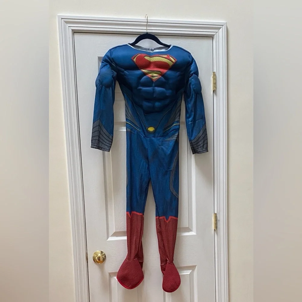 3/$39 - Superman Man Of Steel Muscle Bodysuit Costume, Attached Boots, Youth Med